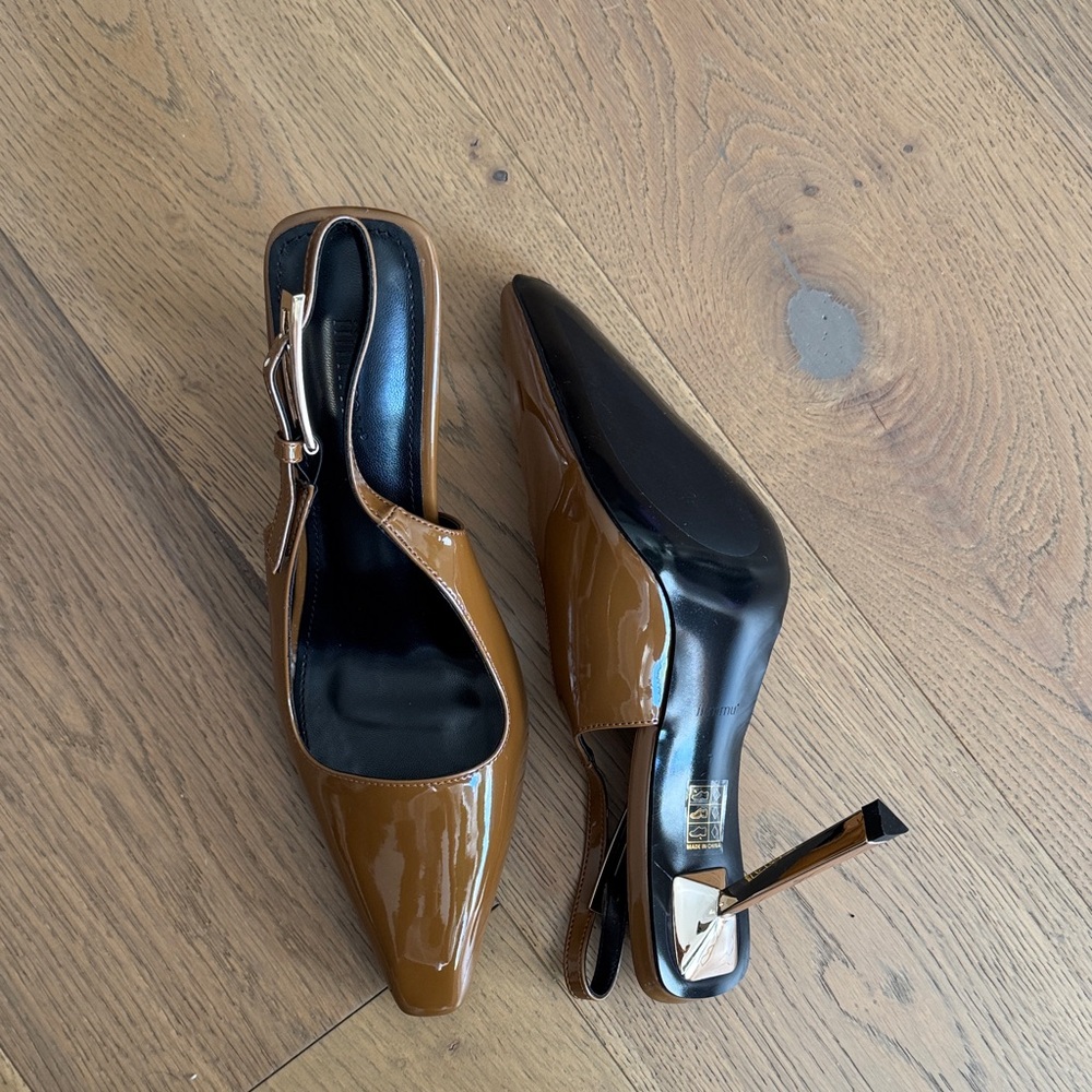 Patent Slingback Pointed-Toe 4inch Heels in Brown
